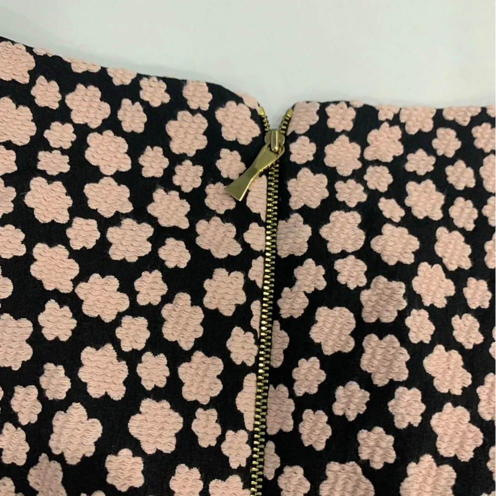 Kate Spade Mini Dress Sz 12 Jacquard Petal Stamp Knit  Pink Black Fit & Flare